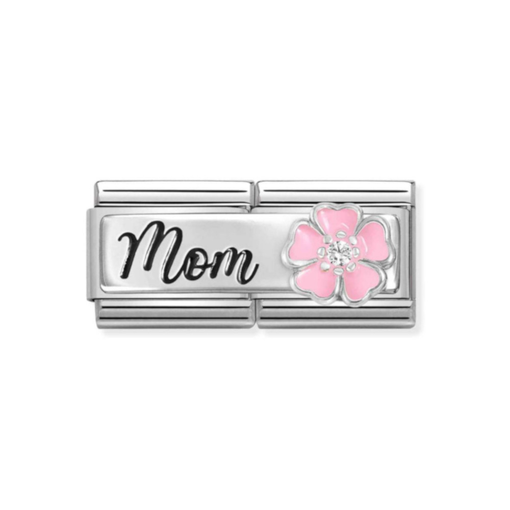 NOMINATION COMPOSABLE CLASSIC DOUBLE LINK MOM WITH FLOWER IN STERLING SILVER WITH ENAMEL 330734/20 NOMINATION COMPOSABLE CLASSIC DOUBLE LINK MOM WITH FLOWER IN STERLING SILVER WITH ENAMEL 330734/20