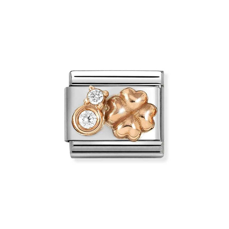 NOMINATION COMPOSABLE CLASSIC LINK FOUR-LEAF CLOVER IN 9K ROSE GOLD WITH CZ 430305/52 NOMINATION COMPOSABLE CLASSIC LINK FOUR-LEAF CLOVER IN 9K ROSE GOLD WITH CZ 430305/52