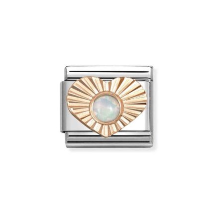 NOMINATION COMPOSABLE CLASSIC LINK HEART IN 9K ROSE GOLD WITH WHITE OPAL 430516/07