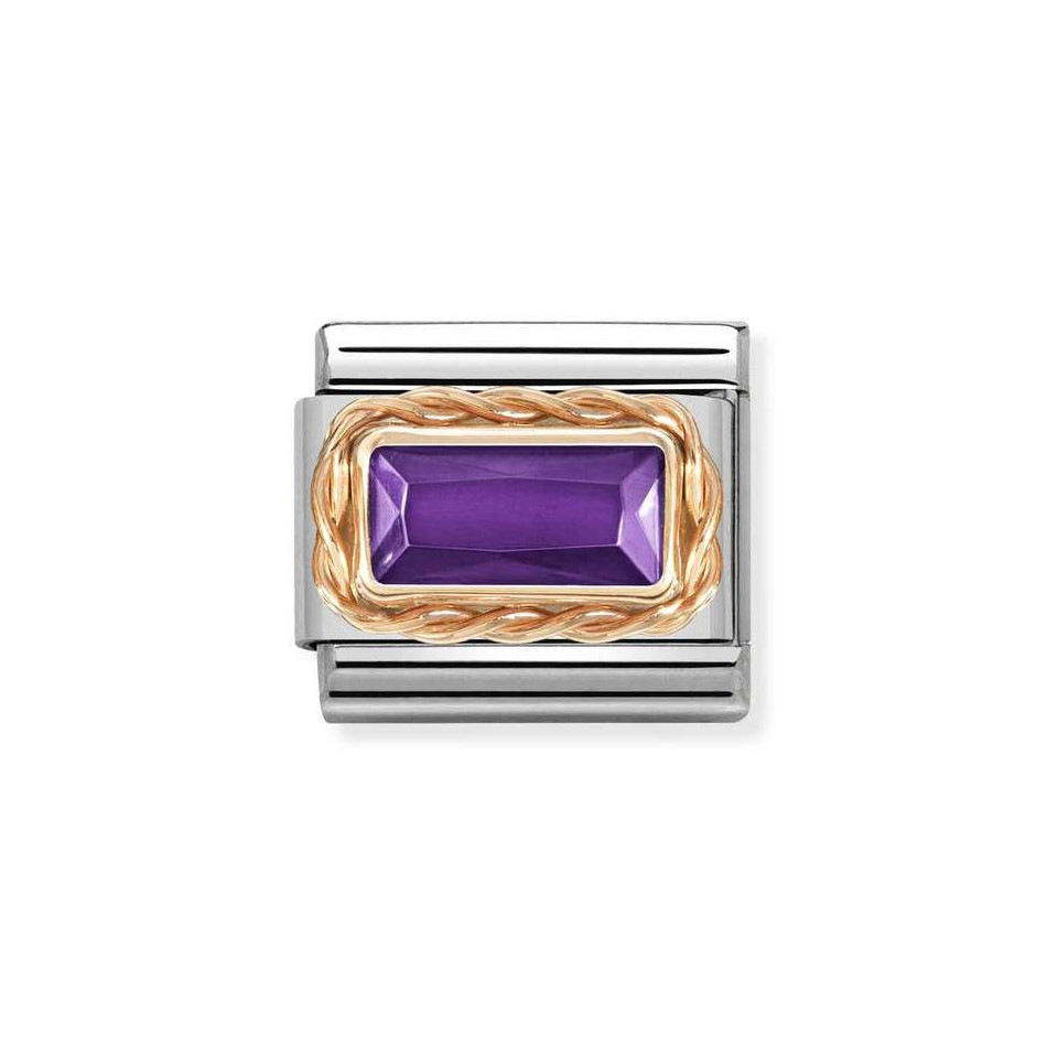 NOMINATION COMPOSABLE CLASSIC LINK IN 9K ROSE GOLD WITH BAGUETTE VIOLET CZ 430604/001 NOMINATION COMPOSABLE CLASSIC LINK IN 9K ROSE GOLD WITH BAGUETTE VIOLET CZ 430604/001