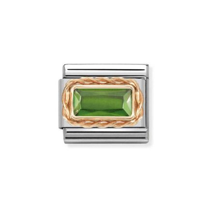 NOMINATION COMPOSABLE CLASSIC LINK IN 9K ROSE GOLD WITH BAGUETTE GREEN CZ 430604/004
