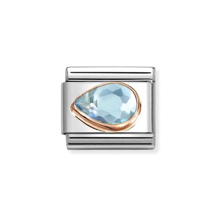 NOMINATION COMPOSABLE CLASSIC LINK LIGHT BLUE CZ DROP IN 9K ROSE GOLD 430605/006