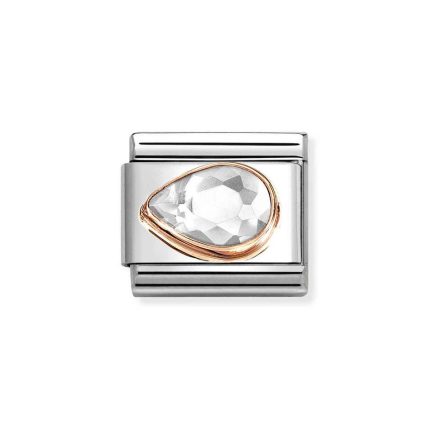 NOMINATION COMPOSABLE CLASSIC LINK WHITE CZ DROP IN 9K ROSE GOLD 430605/010