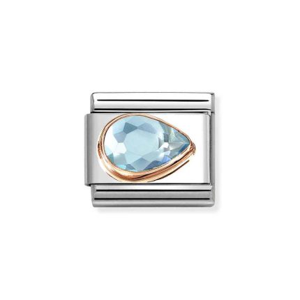 NOMINATION COMPOSABLE CLASSIC LINK LIGHT BLUE CZ DROP IN 9K ROSE GOLD 430606/006