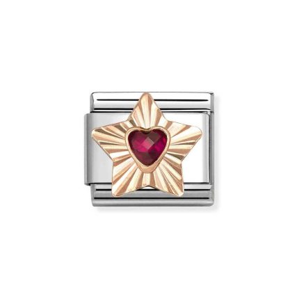 NOMINATION COMPOSABLE CLASSIC LINK STAR IN 9K ROSE GOLD WITH RED CZ HEART 430609/005
