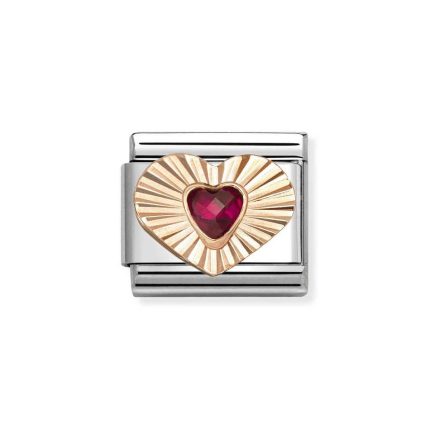 NOMINATION COMPOSABLE CLASSIC LINK HEART IN 9K ROSE GOLD WITH RED CZ 430610/005