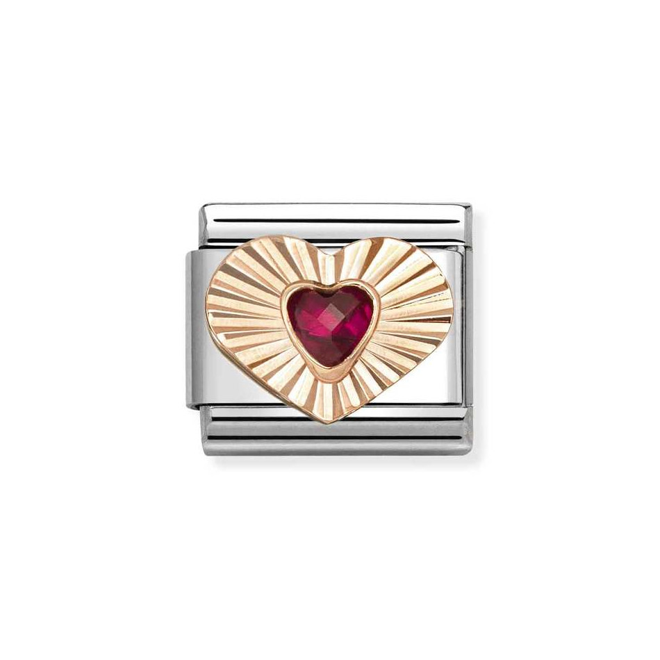 NOMINATION COMPOSABLE CLASSIC LINK HEART IN 9K ROSE GOLD WITH RED CZ 430610/005 NOMINATION COMPOSABLE CLASSIC LINK HEART IN 9K ROSE GOLD WITH RED CZ 430610/005