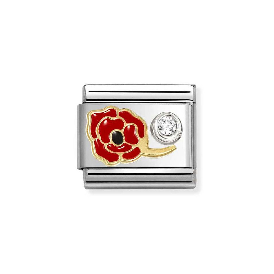 NOMINATION COMPOSABLE CLASSIC LINK IN 18K GOLD RED POPPY & CZ SET IN SILVER 630302/11 NOMINATION COMPOSABLE CLASSIC LINK IN 18K GOLD RED POPPY & CZ SET IN SILVER 630302/11